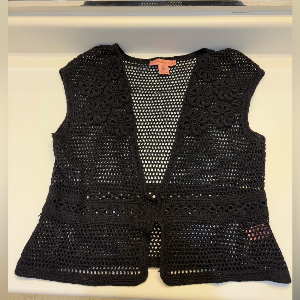 Bandolino Women’s Black Crochet Sleeveless Cardigan Lightweight